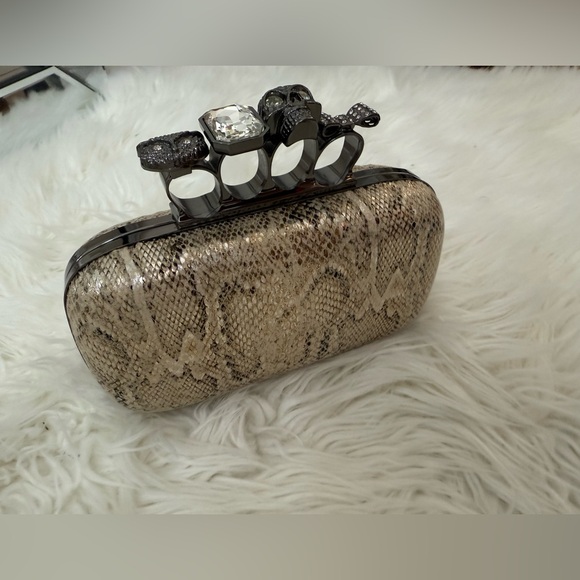 Saks Fifth Avenue Black Label Handbags - RED Saks Fifth Avenue Elegant Snakeskin Clutch with Silver Accents